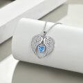 wholesale  925 Sterling Silver Blue Simulated Tanzanite Angel Wings Heart Necklace, December Birthstone Pendant Gift for Her-0-2