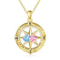 wholesale 925 Sterling Silver Compass Pendant with Birthstones for Women-03-10-Mar-Oct