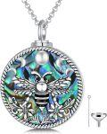 wholesale 925 Sterling Silver Abalone Shell Bee Cremation Keepsake Pendant Necklace with Funnel and Fill Tool - Memorial Jewelry for Ashes-0-0