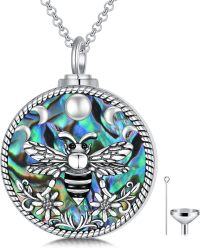 wholesale 925 Sterling Silver Abalone Shell Bee Cremation Keepsake Pendant Necklace with Funnel and Fill Tool - Memorial Jewelry for Ashes-Bee Urn-Bee Urn