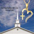 wholesale 14K Gold Diamond Heart & Cross Pendant Necklace for Women-0-1