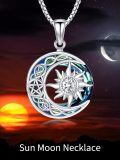 TOUPOP Sterling Silver Blue Crystal Sun Moon Necklace-0-1