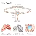 wholesale 925 Sterling Silver Moonstone Feather Charm Bracelet Wholesale - Adjustable 9-8 in-0-4