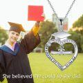 wholesale Sterling Silver Cubic Zirconia Graduation Necklace Gift for Women, Inspirational College High School Graduate Jewelry with Sparkle Gemstone, 18+2 Chain-0-2