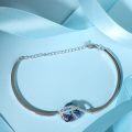 wholesale 925 Sterling Silver Austrian Crystal Love Heart Bangle Bracelet (Blue/Purple)-0-2