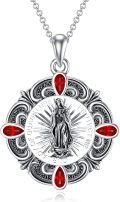 wholesale 925 Sterling Silver & Red Zircon Virgin Mary Pendant Necklace , 23mm, Gift for Christmas, Birthday-0-0