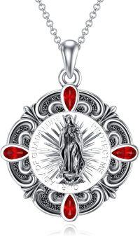 wholesale 925 Sterling Silver & Red Zircon Virgin Mary Pendant Necklace , 23mm, Gift for Christmas, Birthday-Virgin Mary