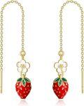 wholesale 925 Sterling Silver Red Enamel Flower & Fruit Drop Earrings-0-0
