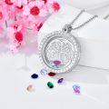 wholesale S925 Sterling Silver Tree of Life Floating Locket Necklace with DIY Birthstones Set, Glass Pendant for Family Connection, Gift Box Included-0-1