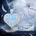 wholesale 925 Sterling Silver Blue Fire Opal Heart with Wings Pendant Necklace for Women-0-1