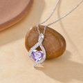 wholesale White Gold Plated Silver & Moissanite 1.5cttw Infinity Heart Birthstone Necklace with June Gemstone, Adjustable Chain, Gift Box-0-2