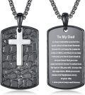 wholesale 925 Sterling Silver Black Stone Engraved Cross Dog Tag Pendant Necklace for Men Gifts for Dad/Husband/Son-0-0