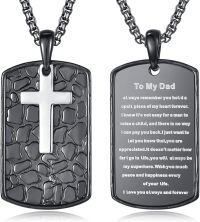 wholesale 925 Sterling Silver Black Stone Engraved Cross Dog Tag Pendant Necklace for Men Gifts for Dad/Husband/Son-To My Dad - 02