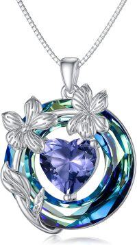 wholesale 925 Sterling Silver Blue Crystal Birthstone Flower Pendant Necklace for Women-02-February-Violet