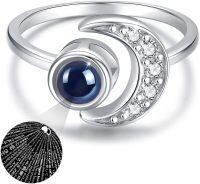 wholesale 925 Sterling Silver Moon Ring Crescent Open Adjustable Gift for Women-Black