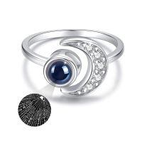 wholesale 925 Sterling Silver Moonstone Crescent Rings Wholesale With Diamonds-Black