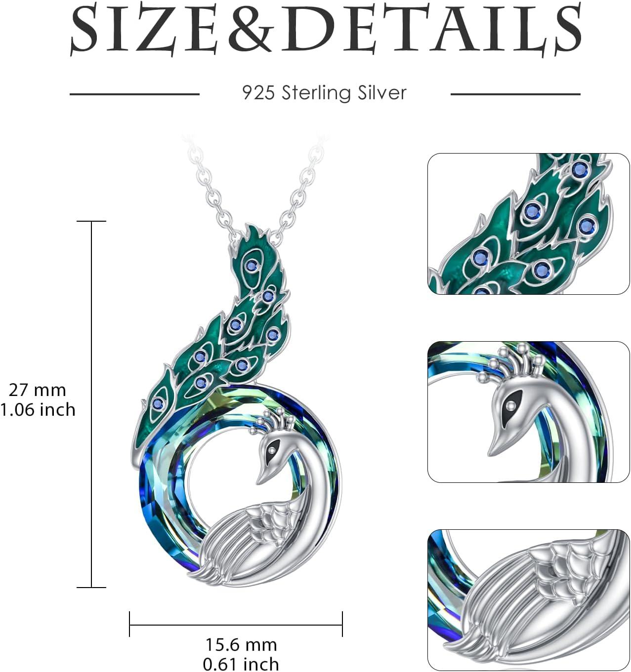Sterling Silver Moon Crystal Peacock Pendant Cremation Urn Jewelry-0-4