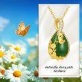 wholesale Green Jade Necklace Sterling Silver Teardrop Hummingbird/dragonfly/butterfly/bee/cat/cardinal/owl/fox/sloth Natural Jade Jewelry Birthday Christmas Gifts Women Mom Wife -0-2