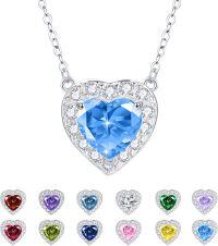 wholesale Sterling Silver 12 Birtnstone Heart Pendant Necklace for Women-12-Dec.