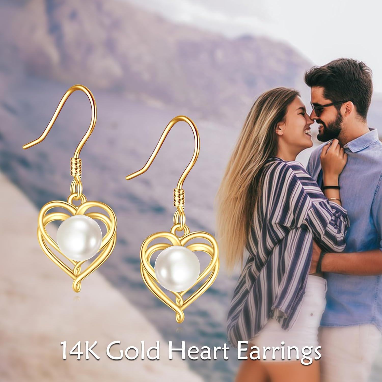 wholesale 14K Gold Heart-Shaped Freshwater Pearl Dangle Earrings for Women Gift Ideas-0-3