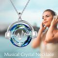 wholesale 925 Sterling Silver Blue Crystal Headphones Musical Note Triple Moon Goddess Pendant Necklace-0-2