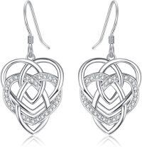 wholesale 925 Sterling Silver Celtic Heart Knot Drop Earrings for Women - Irish Style  Ideas-Cubic Zirconia Dangle