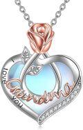 wholesale 925 Sterling Silver Heart-Shaped Rose & Moonstone Pendant Necklace for Grandmother-0-0