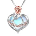 wholesale 925 Sterling Silver Heart-Shaped Rose & Moonstone Pendant Necklace for Grandmother-0-0