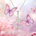 wholesale 925 Sterling Silver Pink Crystal Butterfly & Leaf Pendant Necklace-0-4