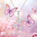 wholesale 925 Sterling Silver Pink Crystal Butterfly & Leaf Pendant Necklace-0-4