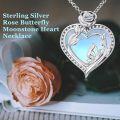 wholesale 925 Sterling Silver Moonstone Rose Butterfly Heart Necklace for Women-0-2