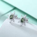wholesale 925 Sterling Silver Green Moss Agate Flower Stud Earrings-0-5
