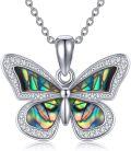 wholesale 925 Sterling Silver Abalone Shell Butterfly Pendant Necklace with Cubic Zirconia Accents-0-0