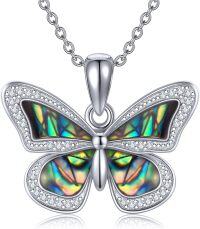 wholesale 925 Sterling Silver Abalone Shell Butterfly Pendant Necklace with Cubic Zirconia Accents-butterfly