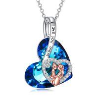wholesale 925 Sterling Silver Heart Pendant With Blue Crystal And Mom And Baby Design-Mother Crystal Necklace
