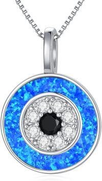 wholesale 925 Sterling Silver Blue Opal Evil Eye Pendant Necklace for Women Greek Protection s-F