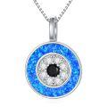 wholesale 925 Sterling Silver Blue Opal Evil Eye Pendant Necklace for Women Greek Protection s-0-0