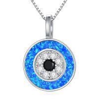 wholesale 925 Sterling Silver Blue Opal Evil Eye Pendant Necklace for Women Greek Protection s-F