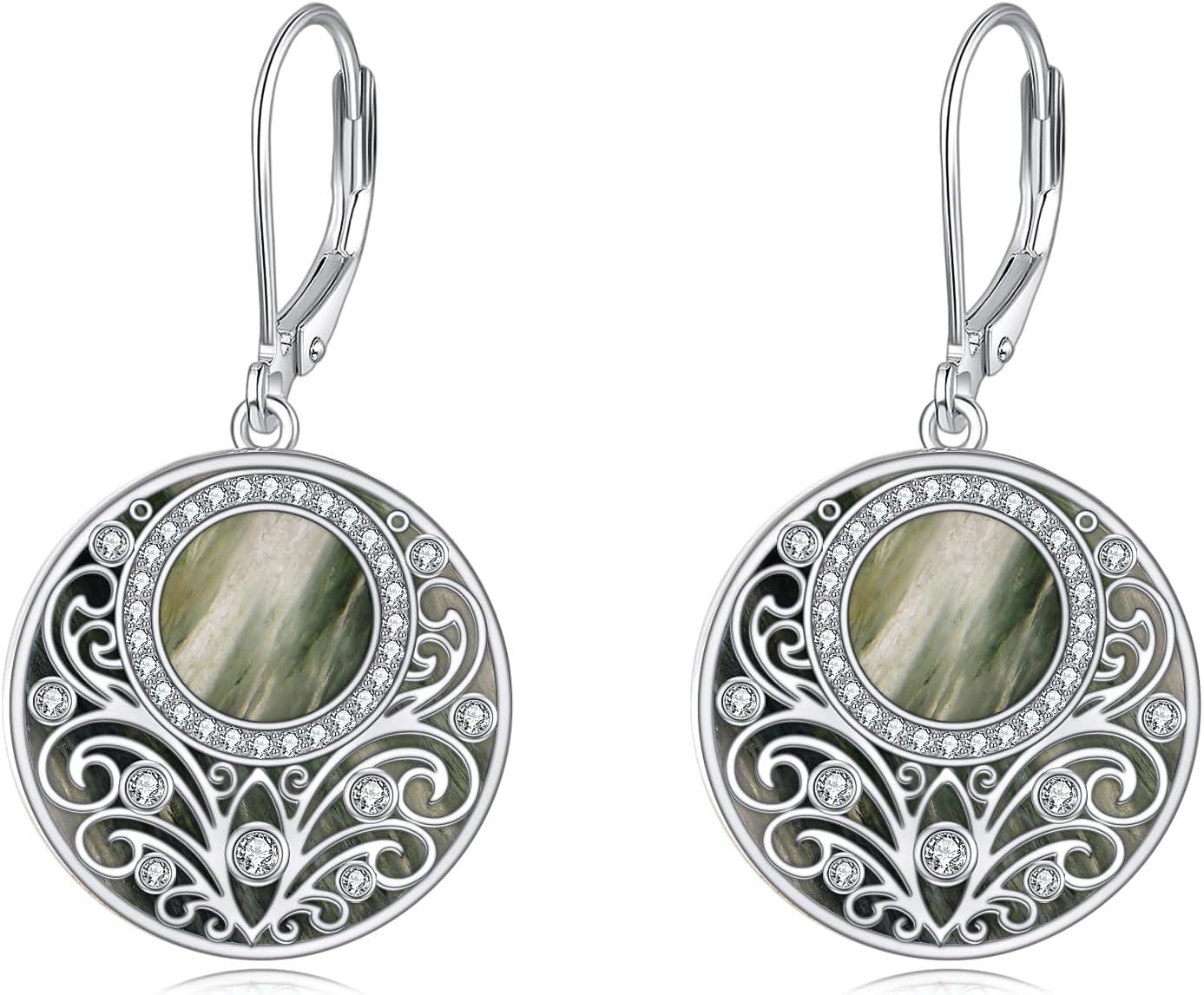 Sterling Silver Celtic Teardrop Filigree Earrings Jewelry Gifts for Women-Green Stone Filigree Earrings