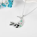 wholesale 925 Sterling Silver Panda On Crescent Moon Pendant With Green Accents-0-2