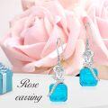 wholesale 925 Sterling Silver Blue Turquoise Flower Drop Earrings with CZ Accents and Celtic Design-0-4