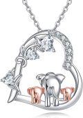 wholesale 925 Sterling Silver Elephant Family Love Heart Pendant Necklace with Cubic Zirconia Stones for Women Girls  43cm Chain Length-0-0