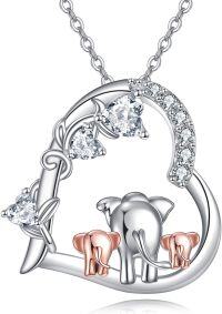 wholesale 925 Sterling Silver Elephant Family Love Heart Pendant Necklace with Cubic Zirconia Stones for Women Girls  43cm Chain Length-Elephant Necklace