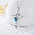 wholesale 925 Sterling Silver Blue Crystal Butterfly Cross Pendant Necklaces for Women Christian Gifts Faith Jewelry-0-3