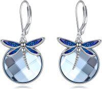 wholesale TOUPOP Dragonfly Earrings Crystal Leverback Earrings For Women Sterling Silver Dragonfly Dangle Drop Hook Earrings Crystal Jewelry Gifts For Christmas Birthday -undefined