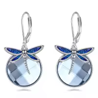 TOUPOP Sterling Silver Crystal Dragonfly Leverback Dangle Earrings-undefined