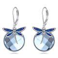 TOUPOP Sterling Silver Crystal Dragonfly Leverback Dangle Earrings-0-0