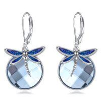 TOUPOP Sterling Silver Crystal Dragonfly Leverback Dangle Earrings-undefined