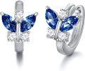 wholesale 925 Sterling Silver & Austrian Crystal Blue Butterfly Earrings, Dainty 14mm Charm-0-0