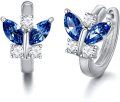 wholesale 925 Sterling Silver Butterfly Blue Cubic Zirconia Hoop Earrings For Women-0-0